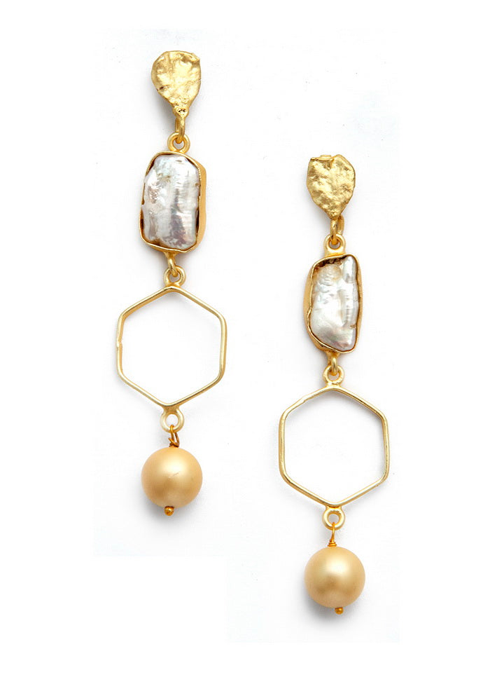 Pearl Style Matte Gold Brass Earrings - Indian Silk House Agencies