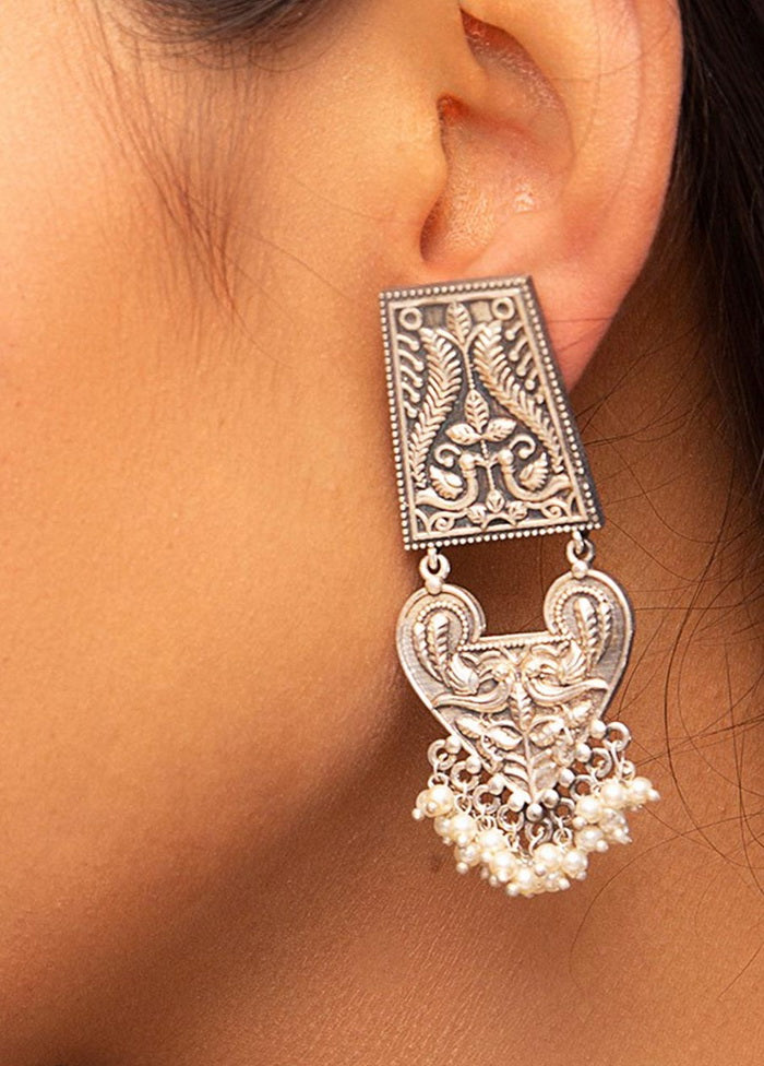 Handcrafted Brass Earrings in Silver tone - Indian Silk House Agencies