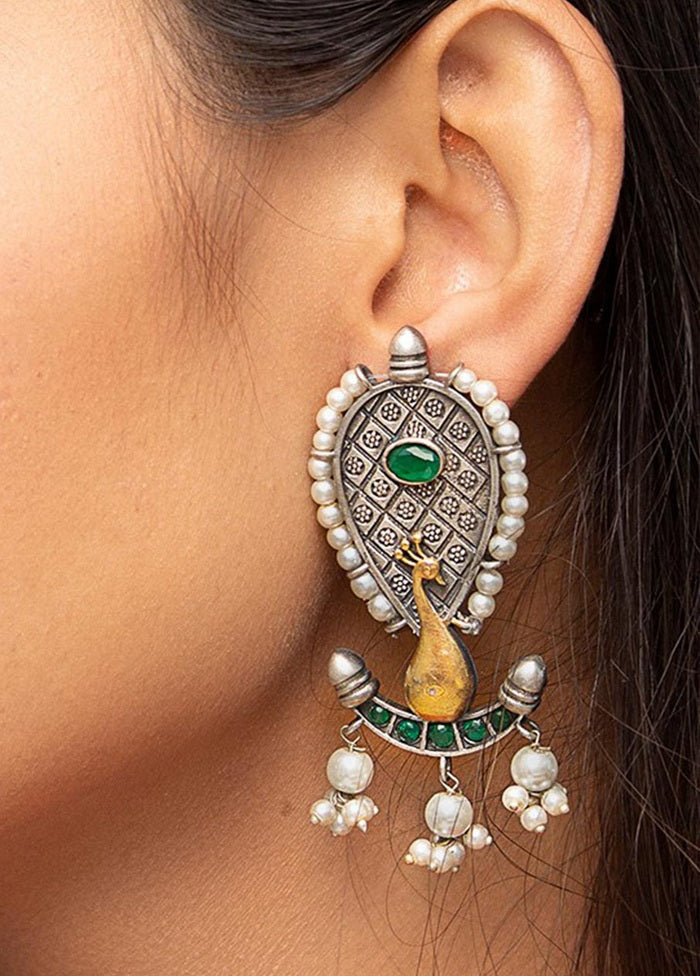 Dual Tone Handcrafted Brass Peacock Earrings - Indian Silk House Agencies