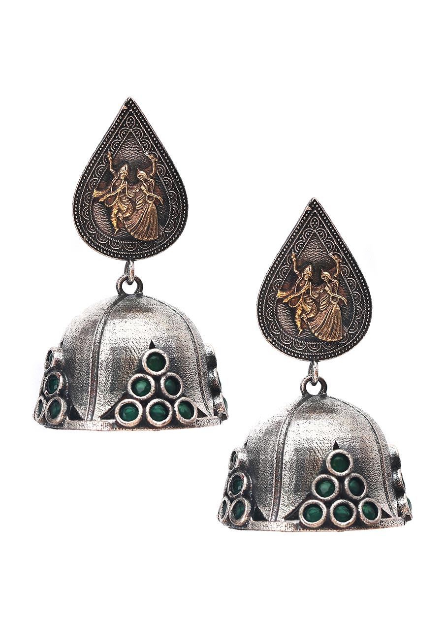 Dual Tone Handcrafted Brass Jhumka - Indian Silk House Agencies