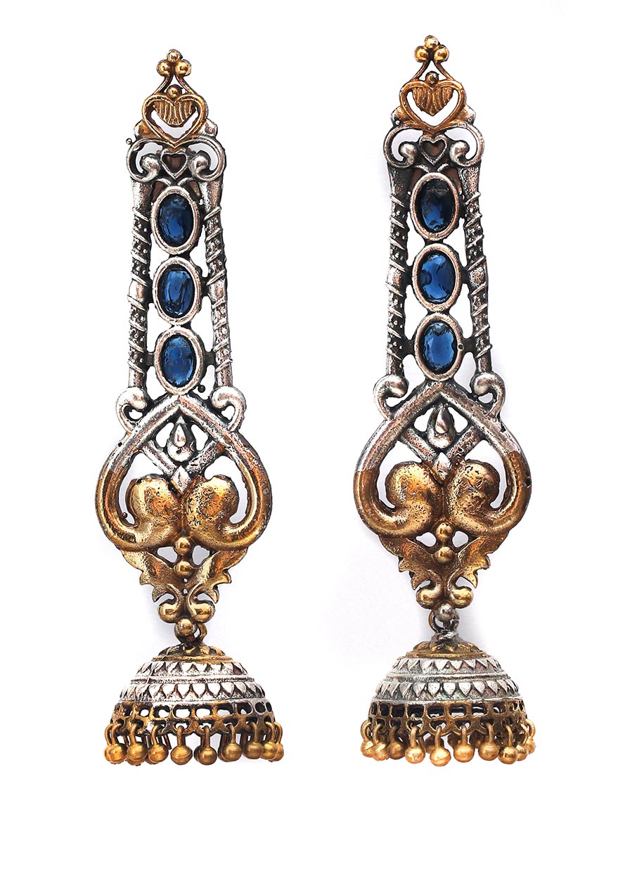 Dual Tone Handcrafted Brass Jhumka - Indian Silk House Agencies