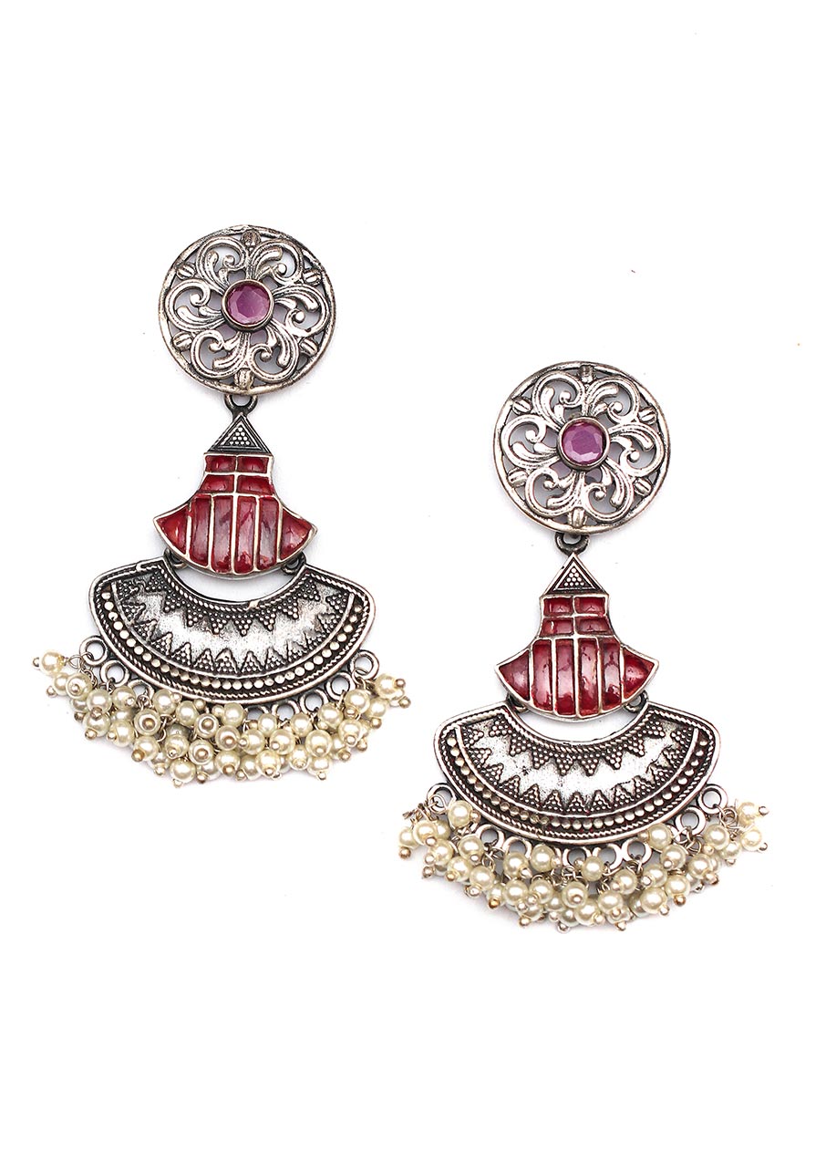 Handcrafted Brass Jhumka in Silver tone - Indian Silk House Agencies