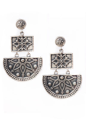 Handcrafted Brass Earrings In Silver Tone - Indian Silk House Agencies