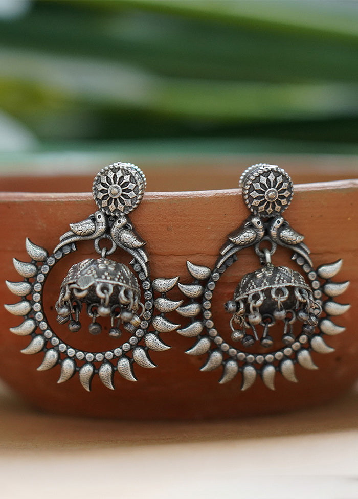 Silver Tone Peacock Design Brass Earrings - Indian Silk House Agencies
