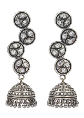 Round Shape Pattern Silver Tone Brass Jhumka - Indian Silk House Agencies