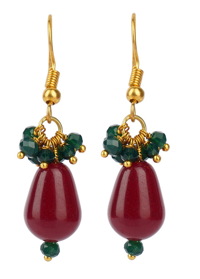 Green Beads Matte Gold Brass Earrings - Indian Silk House Agencies