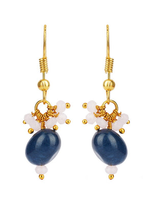 Handcrafted Blue Gold Matte Brass Earrings - Indian Silk House Agencies
