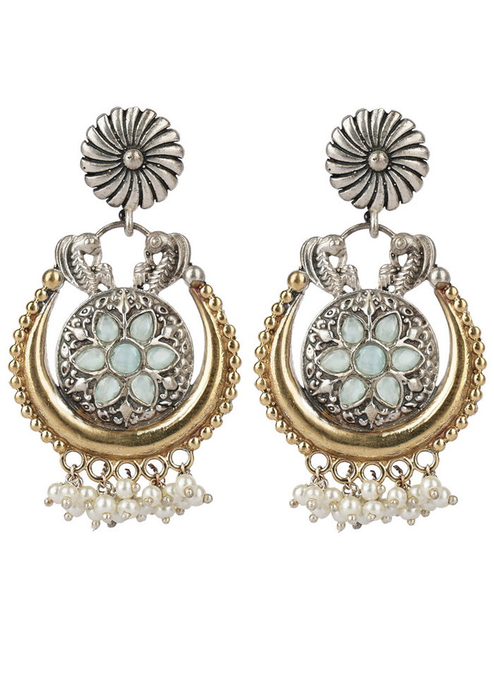 Peacock White Beads Dual Tone Brass Earrings - Indian Silk House Agencies