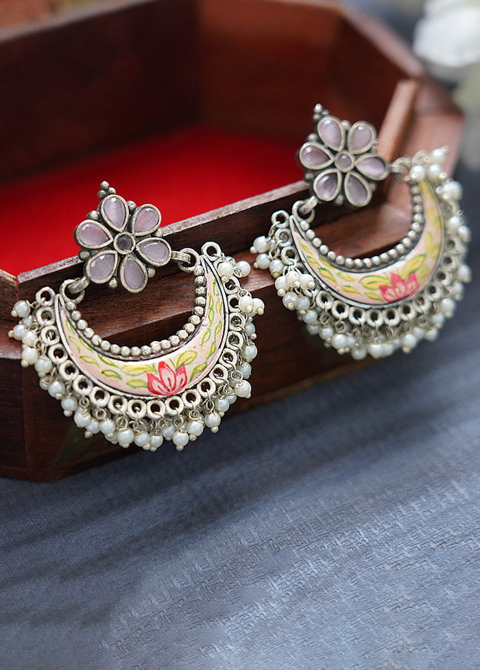 Moon Shape White Beads Brass Earrings - Indian Silk House Agencies