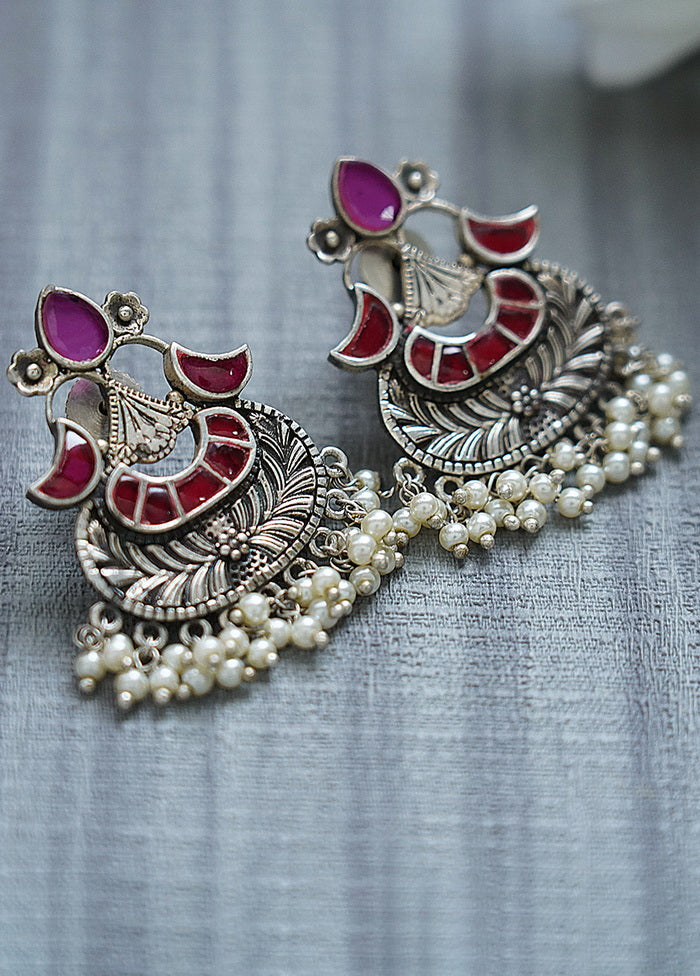White Beads Style Silver Tone Brass Earrings - Indian Silk House Agencies