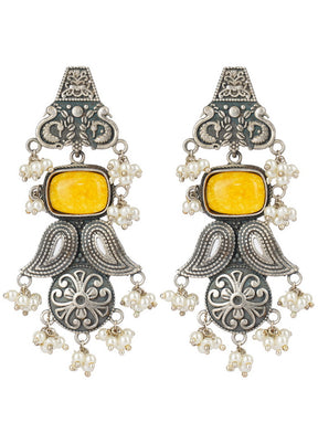White Beads Style Silver Tone Brass Earrings - Indian Silk House Agencies