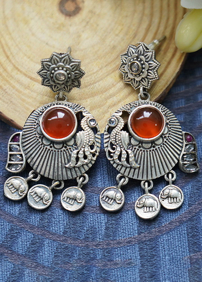 Elephant Style Silver Tone Brass Earrings - Indian Silk House Agencies