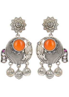 Elephant Style Silver Tone Brass Earrings - Indian Silk House Agencies