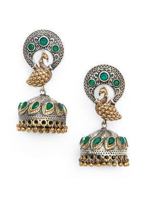 Peacock Design Dual Tone Brass Earrings - Indian Silk House Agencies