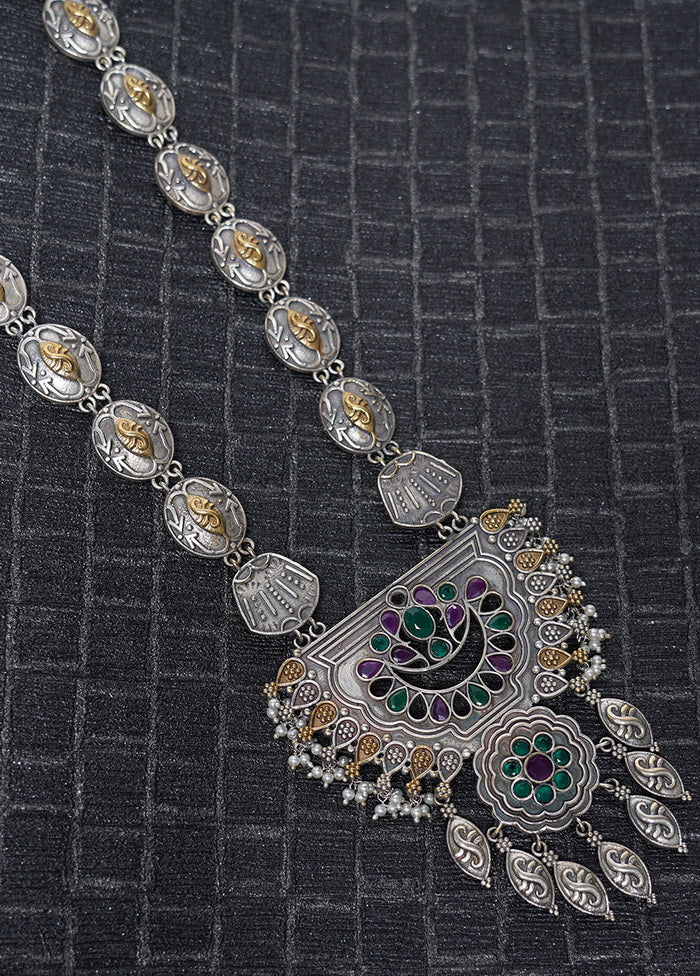 Handcrafted Silver Tone Brass Necklace - Indian Silk House Agencies