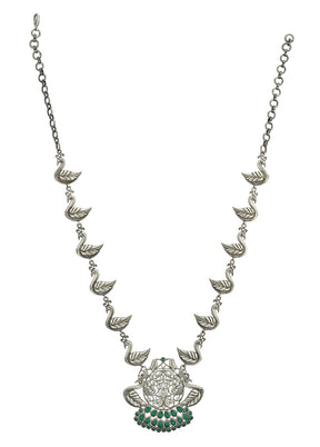 Many Peacock Style Silver Tone Brass Necklace - Indian Silk House Agencies