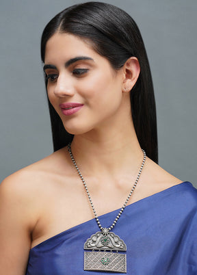 Rectangle Shape Silver Tone Brass Necklace - Indian Silk House Agencies