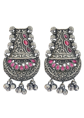 Ghungroo Style Silver Tone Brass Earrings - Indian Silk House Agencies