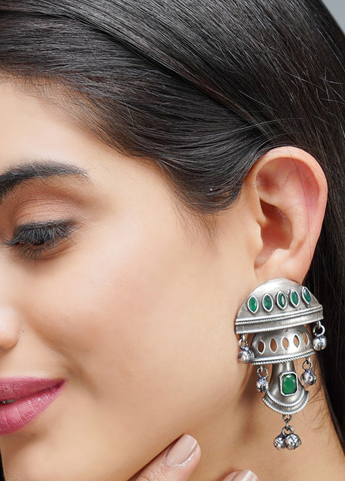 Ghungroo Pattern Dome Shape Silver Tone Brass Earrings - Indian Silk House Agencies