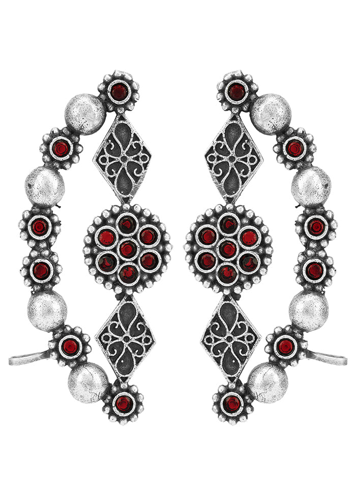 Silver Beads Pattern Silver Tone Brass Earrings - Indian Silk House Agencies