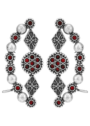 Silver Beads Pattern Silver Tone Brass Earrings - Indian Silk House Agencies