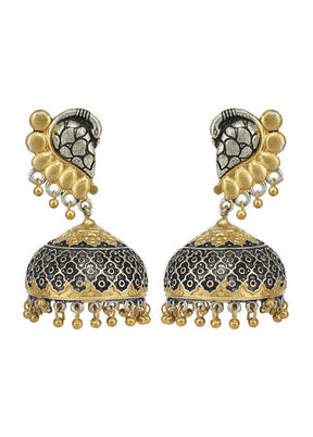 Handcrafted Dual Tone Brass Jhumka - Indian Silk House Agencies