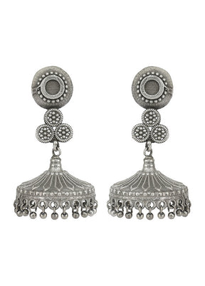 Handcrafted Silver Tone Brass Earrings - Indian Silk House Agencies