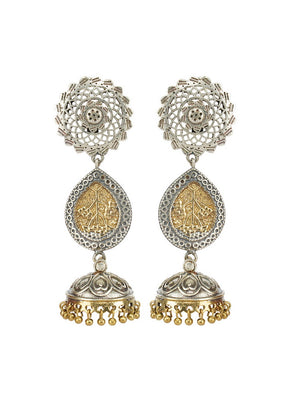 Long Style Dual Tone Brass Jhumka - Indian Silk House Agencies