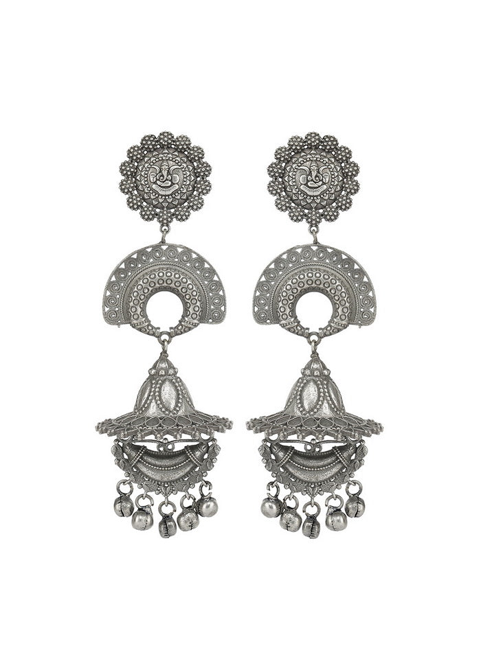 Long Style Silver Tone Brass Earrings - Indian Silk House Agencies