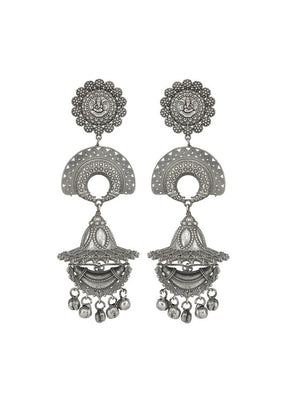 Long Style Silver Tone Brass Earrings - Indian Silk House Agencies