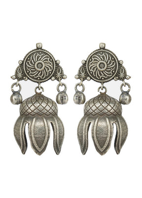 Ghungroo Style Silver Tone Brass Earrings - Indian Silk House Agencies