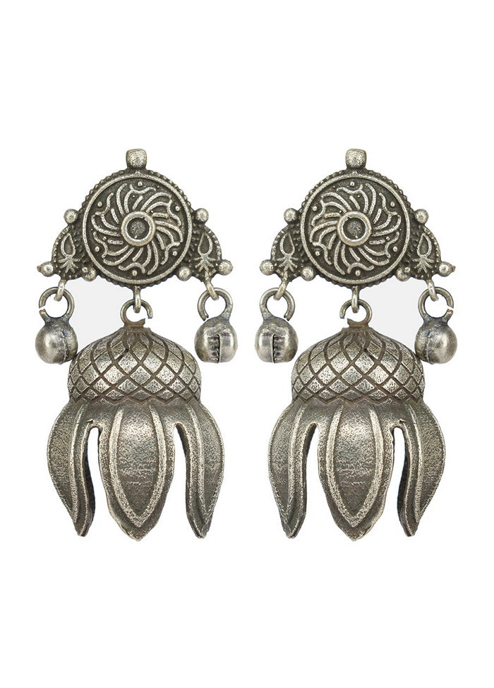 Ghungroo Style Silver Tone Brass Earrings - Indian Silk House Agencies