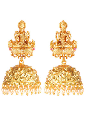 Handcrafted Matte Gold Temple Jhumki - Indian Silk House Agencies