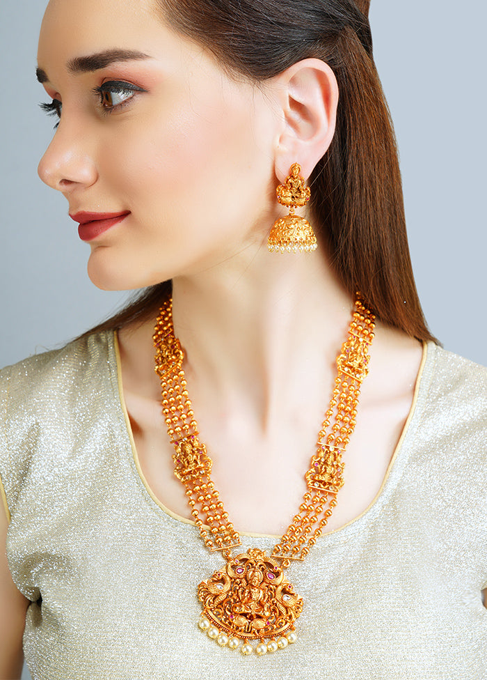 Set Of 2 Gold Tone Set Of Temple Necklace And Earrings - Indian Silk House Agencies