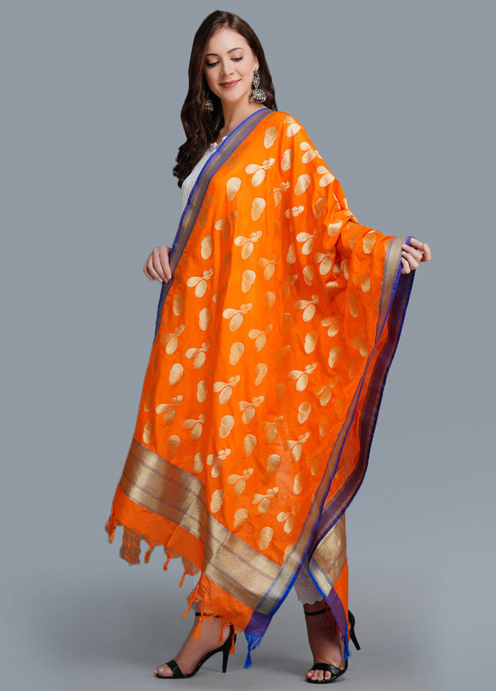Orange Silk Woven Dupatta - Indian Silk House Agencies
