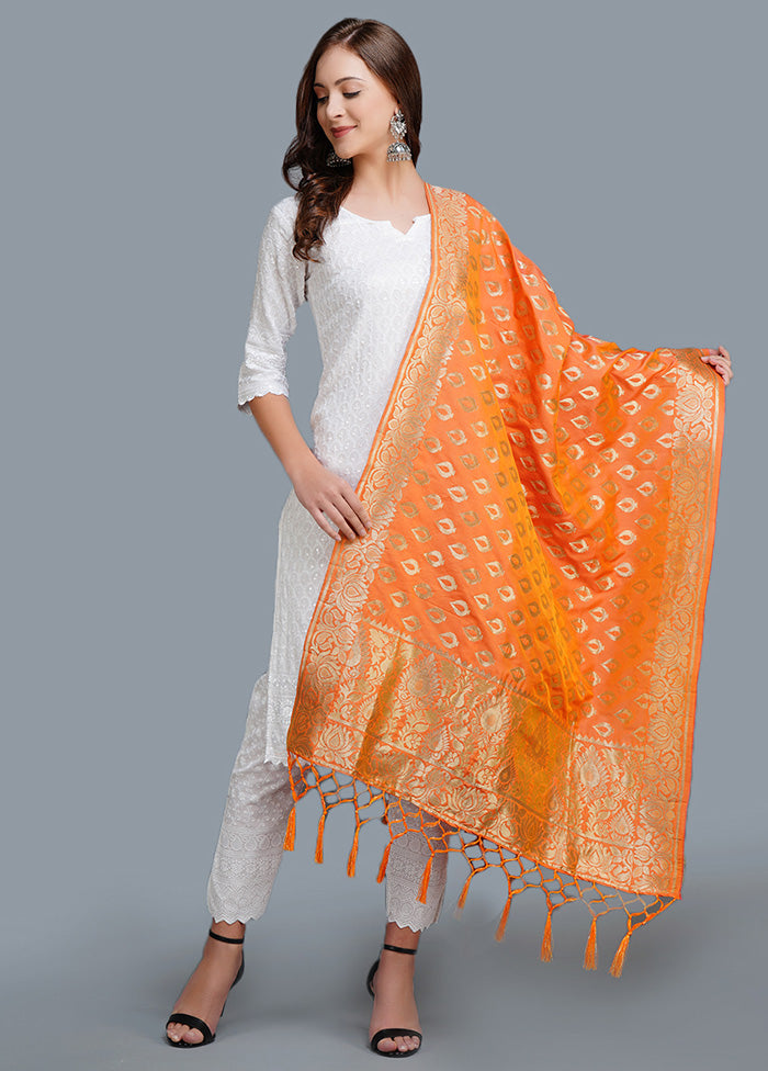 Orange Silk Woven Dupatta