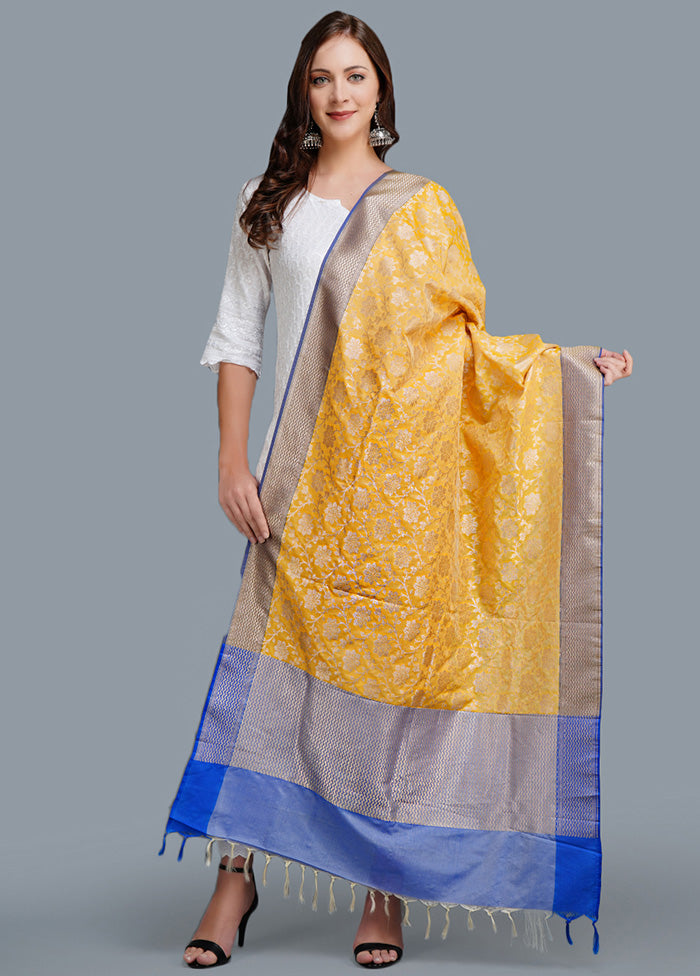 Yellow Silk Woven Dupatta - Indian Silk House Agencies