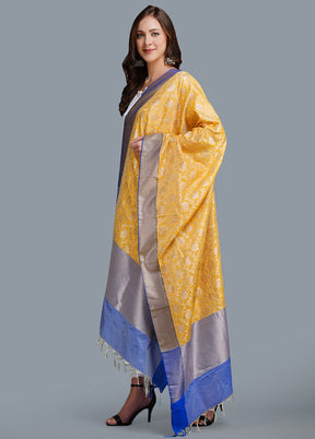 Yellow Silk Woven Dupatta - Indian Silk House Agencies