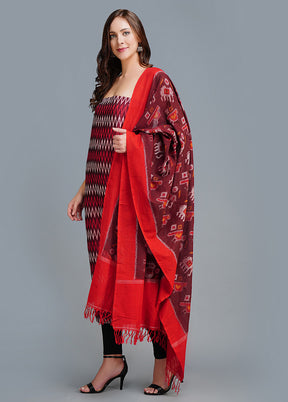 3 Pc Deep Red Cotton Salwar Suit Set With Dupatta VDJB1011222 - Indian Silk House Agencies