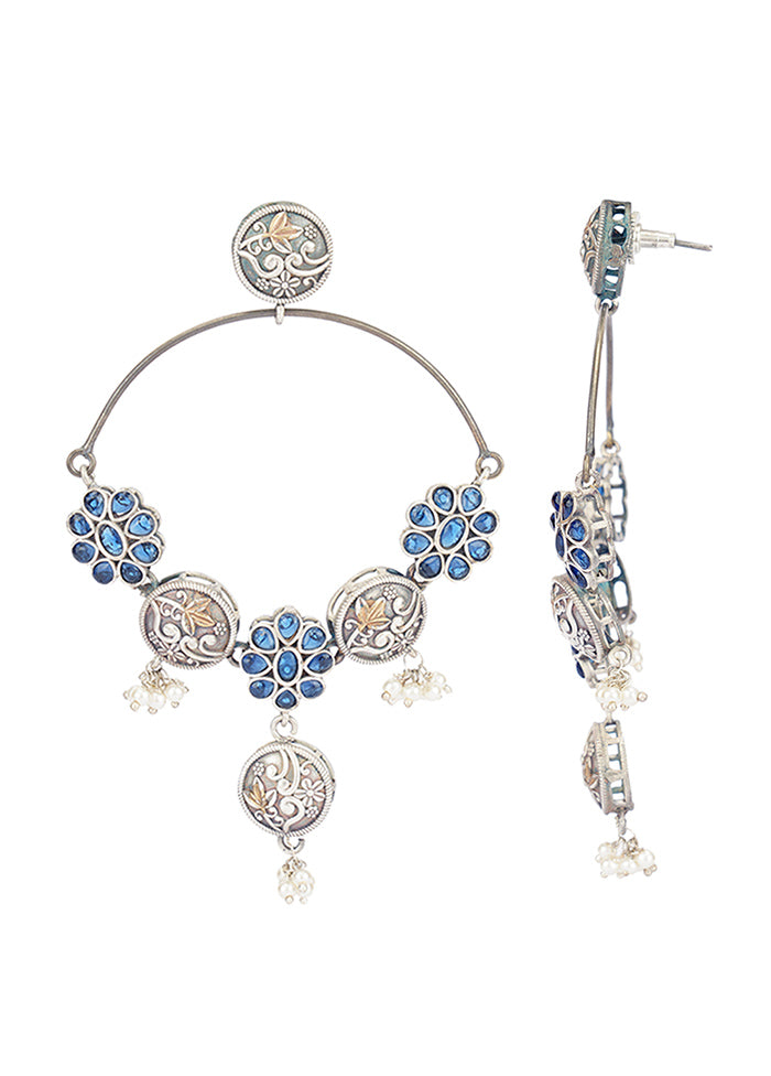 Blue Handcrafted Dual Tone Brass Hoop Earrings - Indian Silk House Agencies