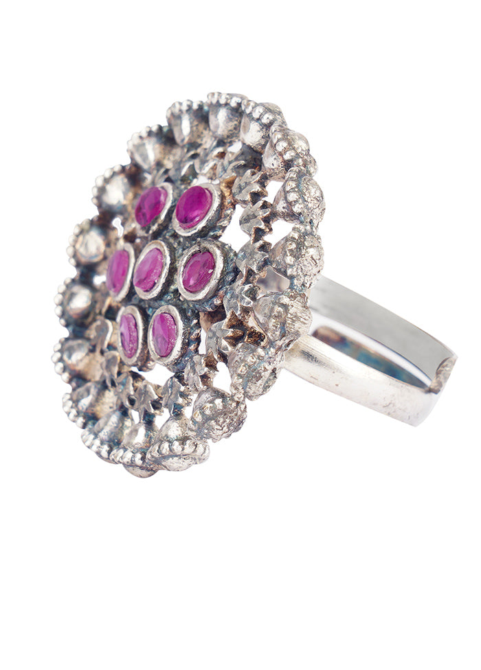 Pink Silver Tone Tribal Brass Adjustable Ring - Indian Silk House Agencies
