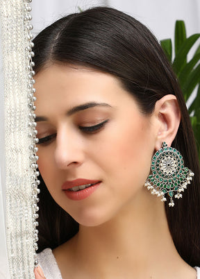 Green Silver Tone Handcrafted Stud Earrings - Indian Silk House Agencies
