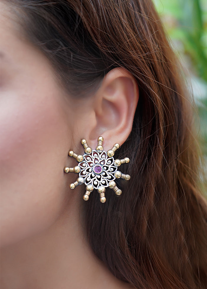 Handcrafted Dual Tone Brass Stud Earrings - Indian Silk House Agencies