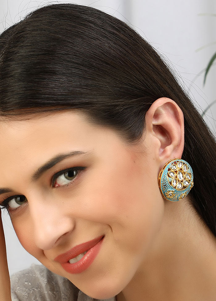 Blue Matte Gold Handcrafted Brass Enamel Earrings - Indian Silk House Agencies