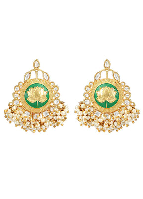 Green Matte Gold Handcrafted Brass Enamel Earrings - Indian Silk House Agencies