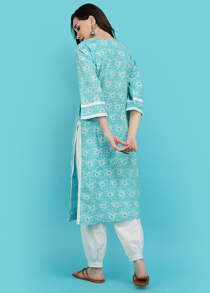 Turquoise Cotton Printed Kurti VDJB311237 - Indian Silk House Agencies