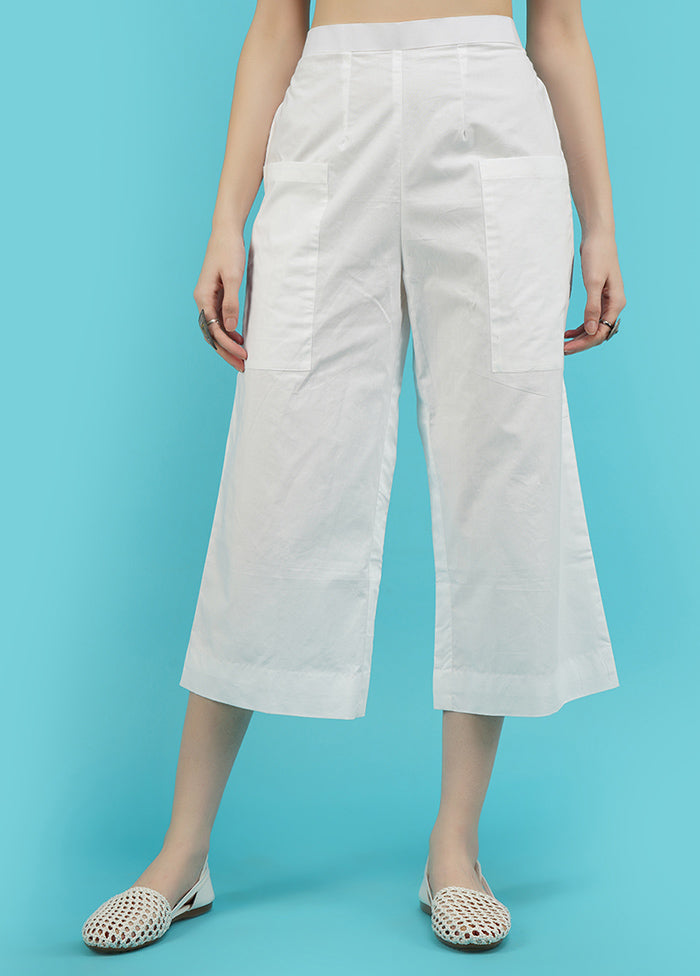 White Cotton Solid Flared Trouser - Indian Silk House Agencies