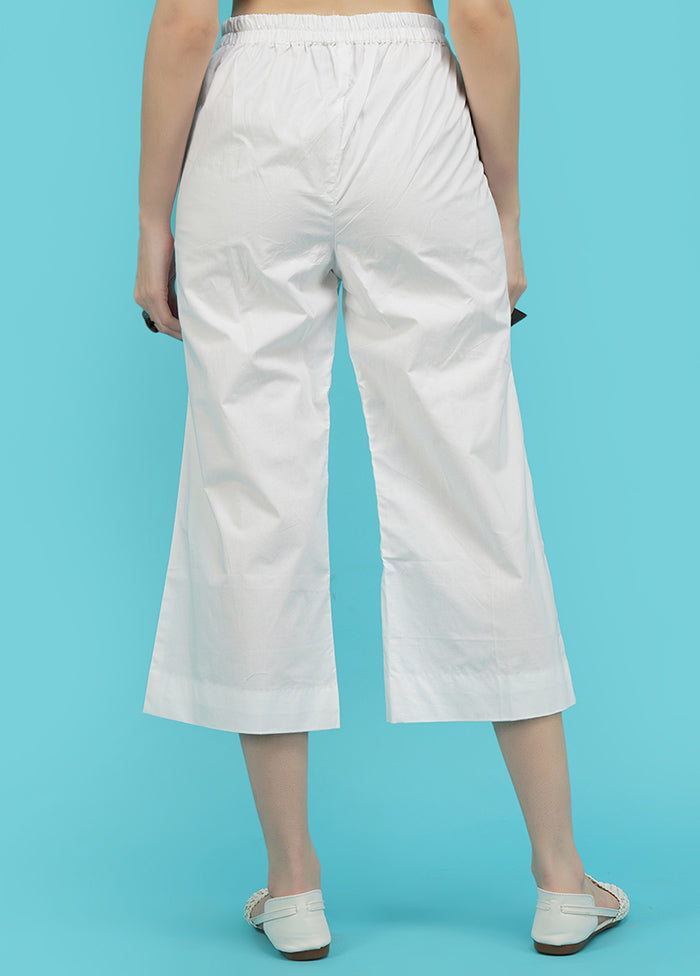 White Cotton Solid Flared Trouser - Indian Silk House Agencies