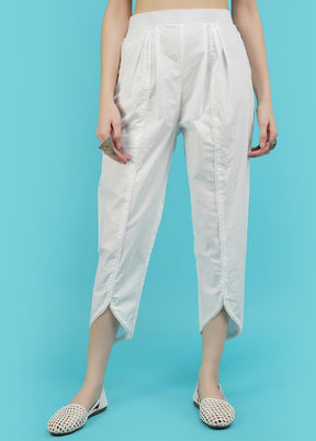 White Cotton Solid Trouser - Indian Silk House Agencies