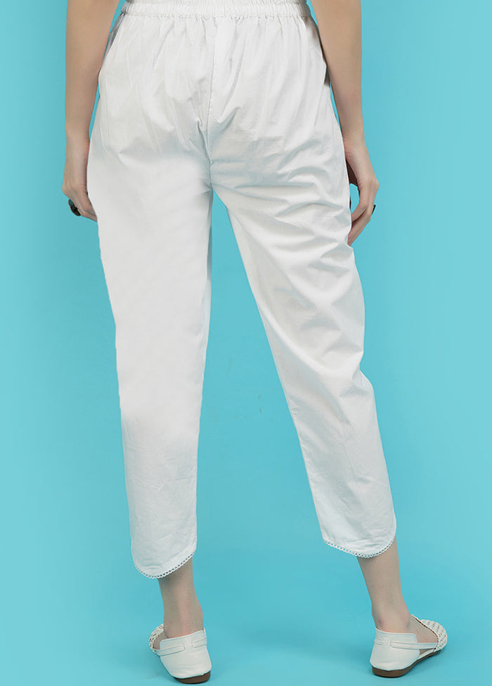 White Cotton Solid Trouser - Indian Silk House Agencies